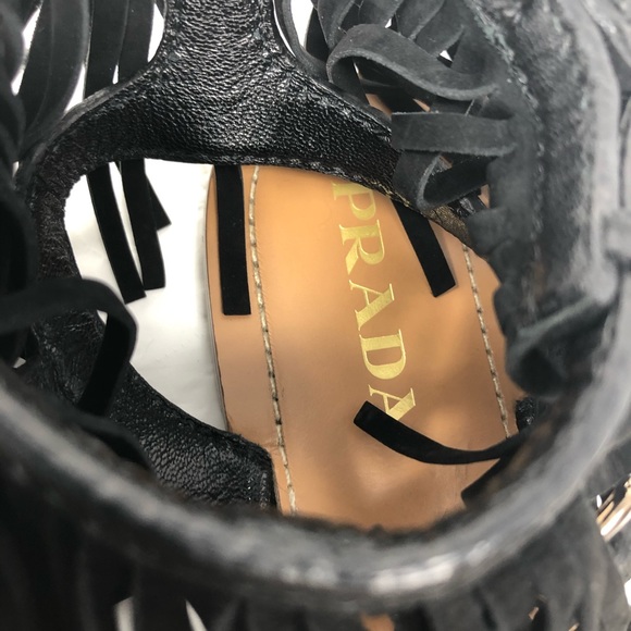 PRADA black suede fringe thong sandals, size 38, NWT - Picture 10 of 14